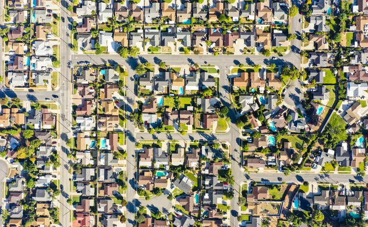 Aerial view of a US suburb