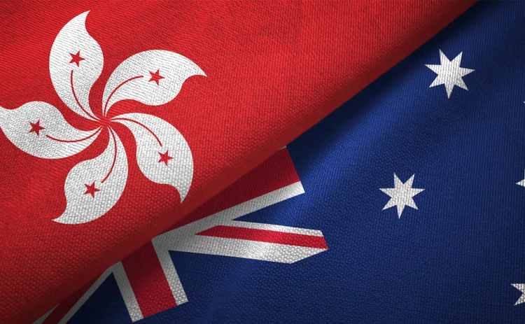 Hong Kong and Australia flags 1093320268